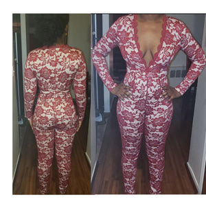Burgundy Red Lace Jumpsuit with nude lining